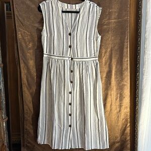 Ann Taylor Loft dress. Button down and sleevless. White and blue stripes.
